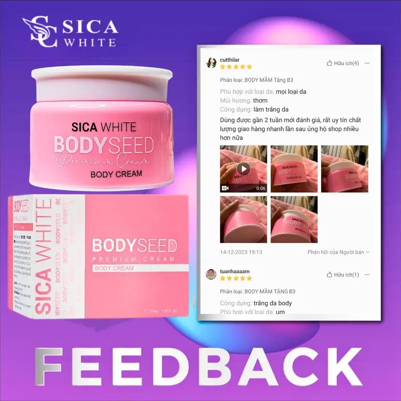 Kem Body Seed Mầm Sica White Chính Hãng 200gr Sữa Dưỡng Thể Hỗ Trợ Trắng Da Toàn Thân Dưỡng Ẩm Sáng Da Dưỡng Da Body Nữ Women 3