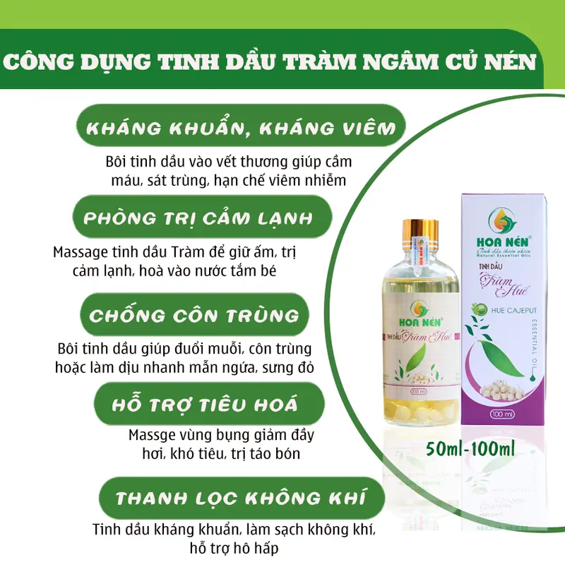 CHÍNH HÃNG - Tinh dầu Tràm Huế nguyên chất có ngâm củ nén 100ml - Hoa Nén - Vegan - Chăm sóc mẹ và bé Cho Bé Cho mẹ 1