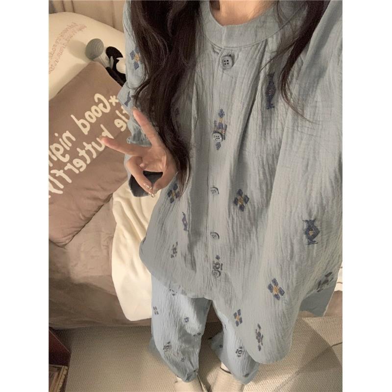 Product Introduction of Bộ Đồ Ngủ Ins Thiết Kế Hình Thoi Màu Xám Và Xanh Dương Ấm Áp Dành Cho Nữ Hàng Mới Về Phong Cách Hàn Quốc Đơn Giản Đồ Mặc Ở Nhà Bộ 2 Món Women Áo Top set đồ che bụng mỡ bigsize 13