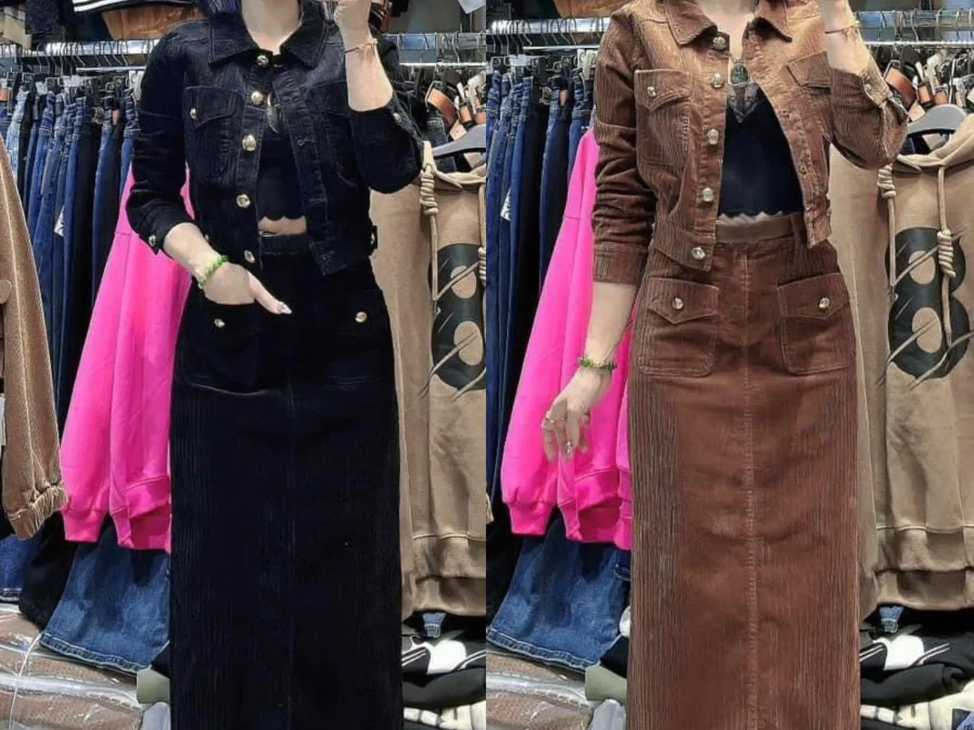 Sét Chân váy + Áo Chất liệu vải cao cấp vân nhung thiết kế sang chảnh Sét Bộ Nhung Nữ Cao Cấp mùa đông Đen Và Nâu S602 có thể giặt máy hàn quốc Top Women