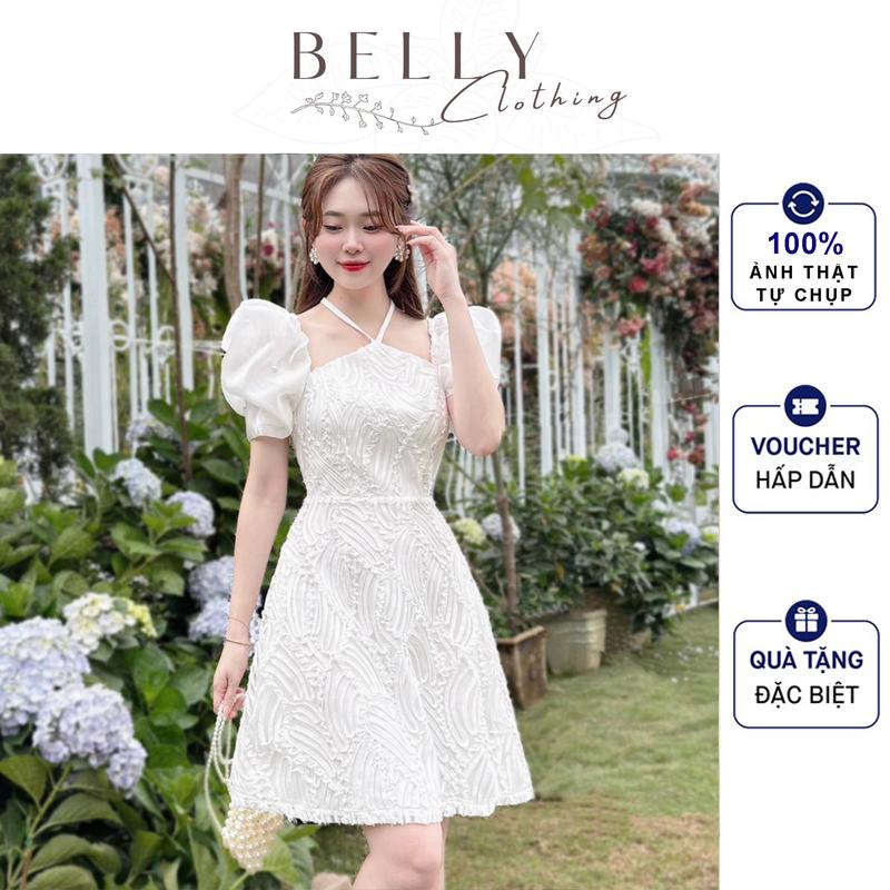 M44 - Váy Tiểu Thư Dự Tiệc Váy Thiết Kế Cổ Vuông Kèm Dây Ngực May Kĩ 3 Lớp Bo Viền Đường May Tỉ Mỉ by Belly Clothing Trắng váy đi tiệc đầm chéo cột | Women Dress