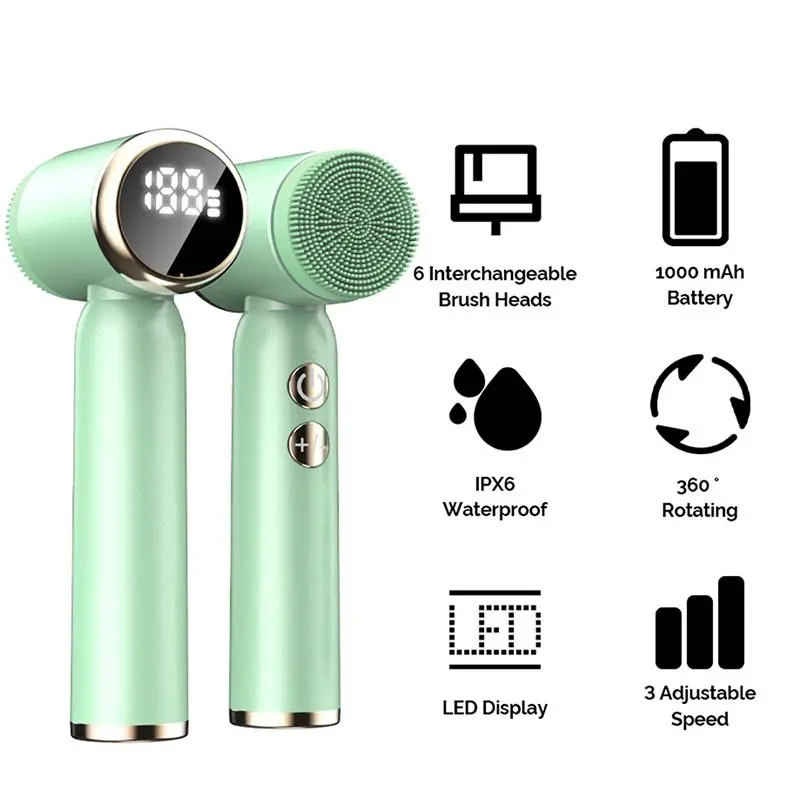 6 in 1 Ultrasonic Electric Facial Cleansing Brush, Hot & Cold Sound Wave Facial Oil Removal & Cleansing Brush, Skin Massage Machine, Beauty Device, Comfort 6