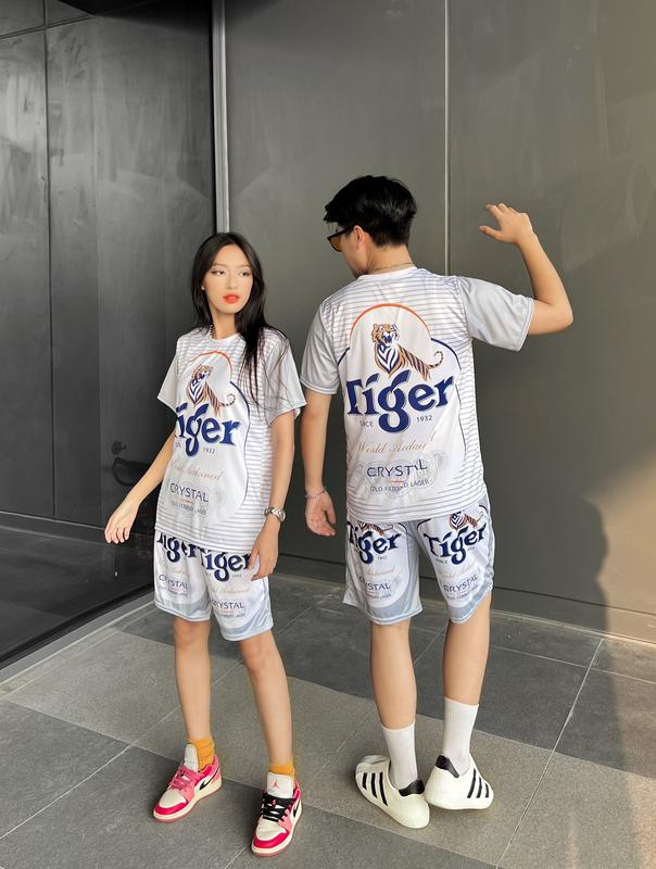 Bộ Đồ Bia Tiger Bạc - Nguyên Set Mặc Nhà Đi Chơi Mặc Nhóm Gia Đình Chất Thun Lạnh Đủ Size Từ 10-95kg