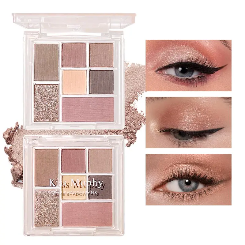 7 Color Eyeshadow Palette, 1 Count Matte & Shimmer Eyeshadow Palette, Long Lasting Eye Makeup Palette, High Pigmented Blendable Eyeshadow Powder 7