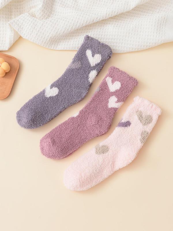 Women's Heart Print Fuzzy Socks, Cute Warm Comfy Crew Socks, Fluffy Mid-calf Socks for Fall & Winter, Cold Weather Gear, Valentine's Day Gift, Comfort Women Floor Socks, Nanny Gift 4