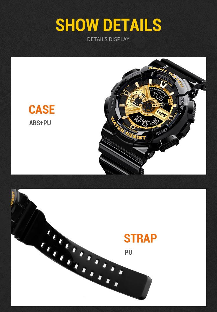 Product Introduction of SKMEI Men Sport Watch Fashion LED PU Waterproof Long Use Digital Watch Elegant Texture Alarm Clock Timing Wrist Watch for Women Man 34 6