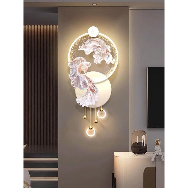 Tranh Tráng Gương Đèn LED Cửu Ngư Quần Hội trang trí nhà cửa decor phòng nhà hàng Treo Phòng Decor Tường Treo Tường 2