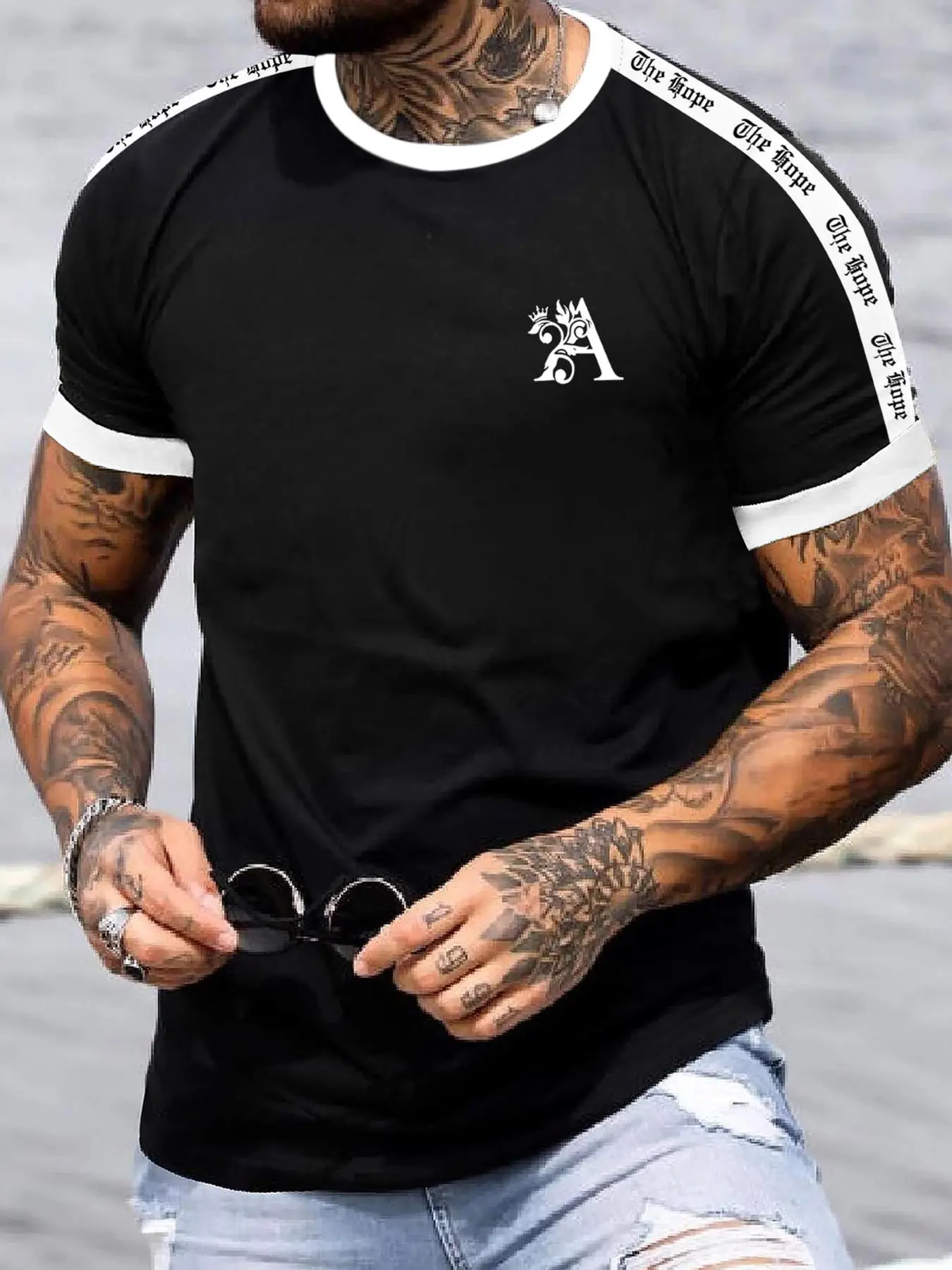 Men's Regular Fit Letter Print Tee, Casual Short Sleeve Round Neck T-shirt for Summer, Fashion Men's Top for Daily Wear