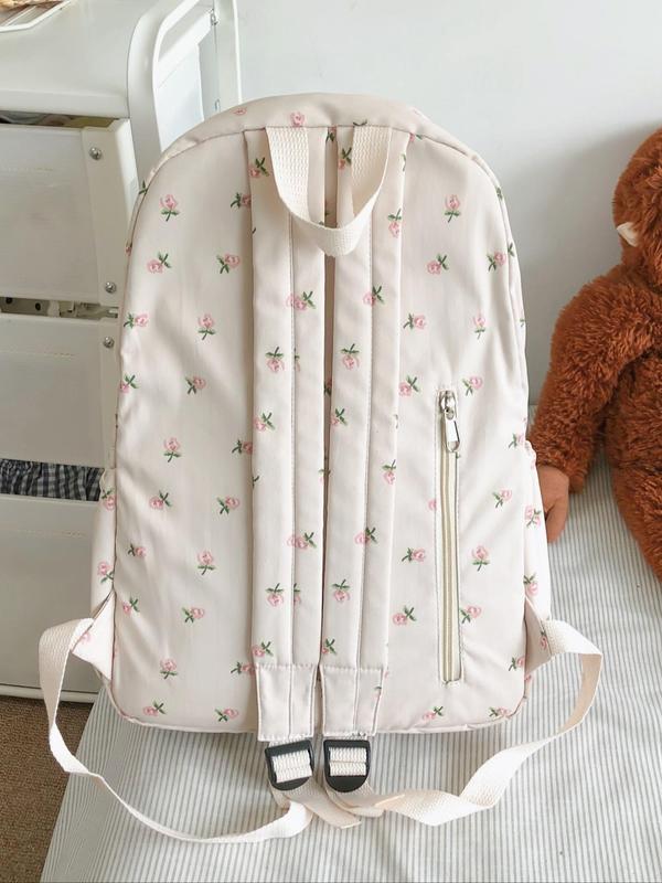 Cute Floral Pattern Backpack, Large Capacity Travel Backpack, Multi-pockets Zipper Backpack for School & Travel 3