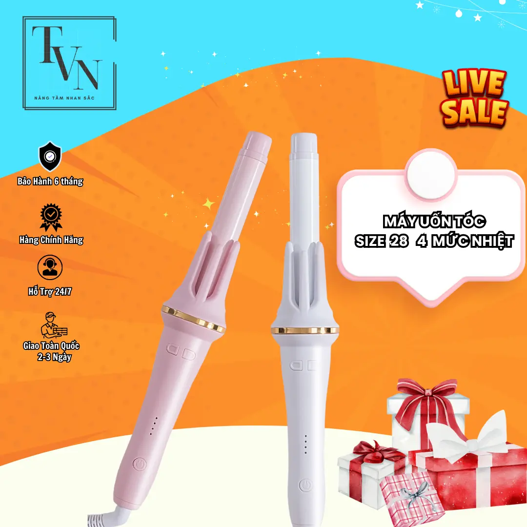 Combo Gôm+ Máy uốn tóc tự động  Size 28 Top Beauty Vn Bảo Vệ Tóc Bóng Mượt