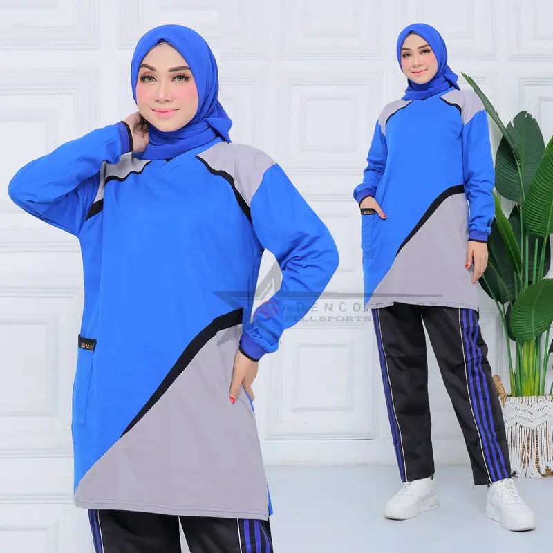 Baju Olahraga Senam Tunik Muslimah / Setelan Baju Olahraga Senam Wanitaah / Seragam Olahraga Senam Terbaru Celana Panjang Muslim Atasan Hitam Sport 7