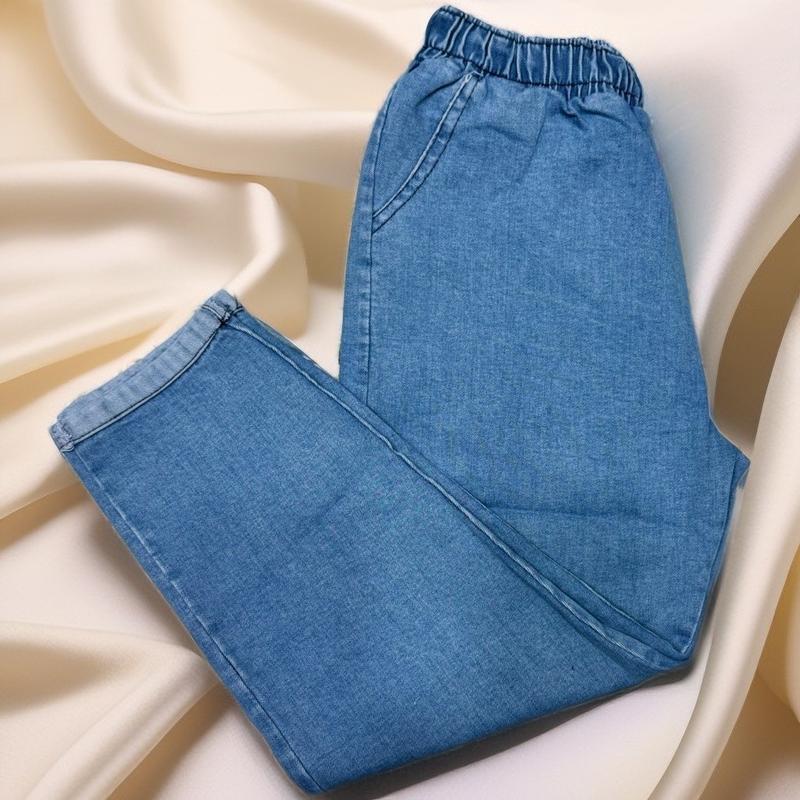 Quần jean nữ baggy ống đứng lưng thun, quần bò cạp chun co giãn bốn chiều thông thường nền tảng Ong Denim quần  đùi 7