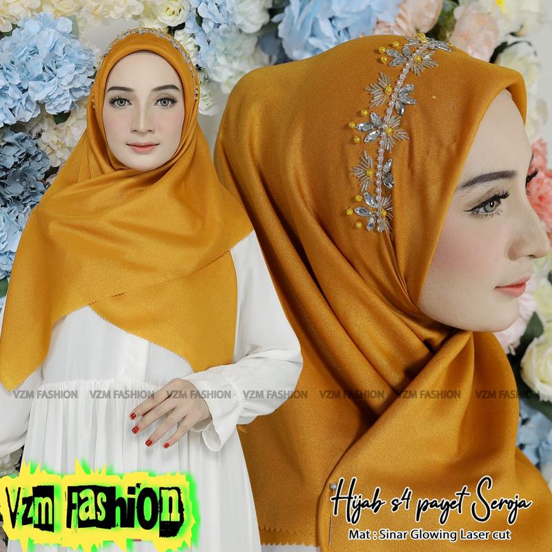 HIJAB SEGI EMPAT PAYET SINAR GLOWING LASERCUT / HIJAB SEGI EMPAT MEWAH / HIJAB PESTA / HIJAB SINAR GLOWING LASERCUT 1