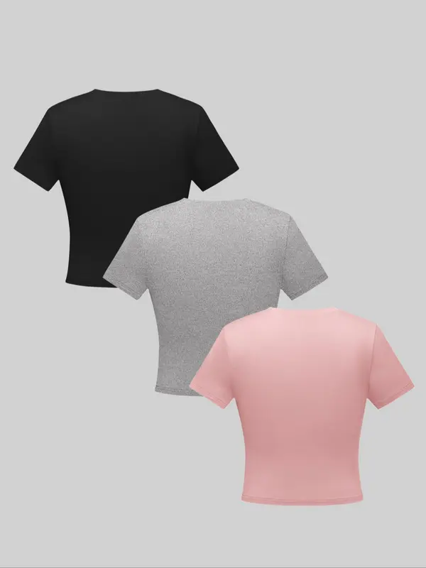 Women's Plain Round Neck Baby Tee, Casual Elegant Short Sleeve T-shirt, T Shirts for Women, Ladies Summer Clothes for Daily Wear, Summer Tops, Womenswear, Tshirt Everyday 1