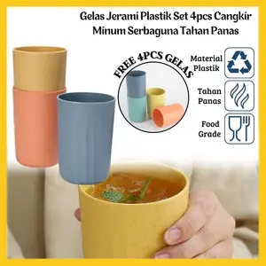 Cangkir Gelas Jerami Plastik Set 4 pcs Cangkir Minum Serbaguna Wheat Straw Glass / Mug Teh Kopi Susu Cup Tempat Odol Sikat Gigi & Kumur Ezzy