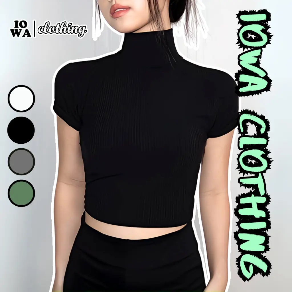 Áo Croptop TAY NGẮN CỔ LỌ Chất Thun Gân Kiểu Trơn Sexy CR78, Áo Thun Nữ Cổ Cao Ôm Body Basic IOWA