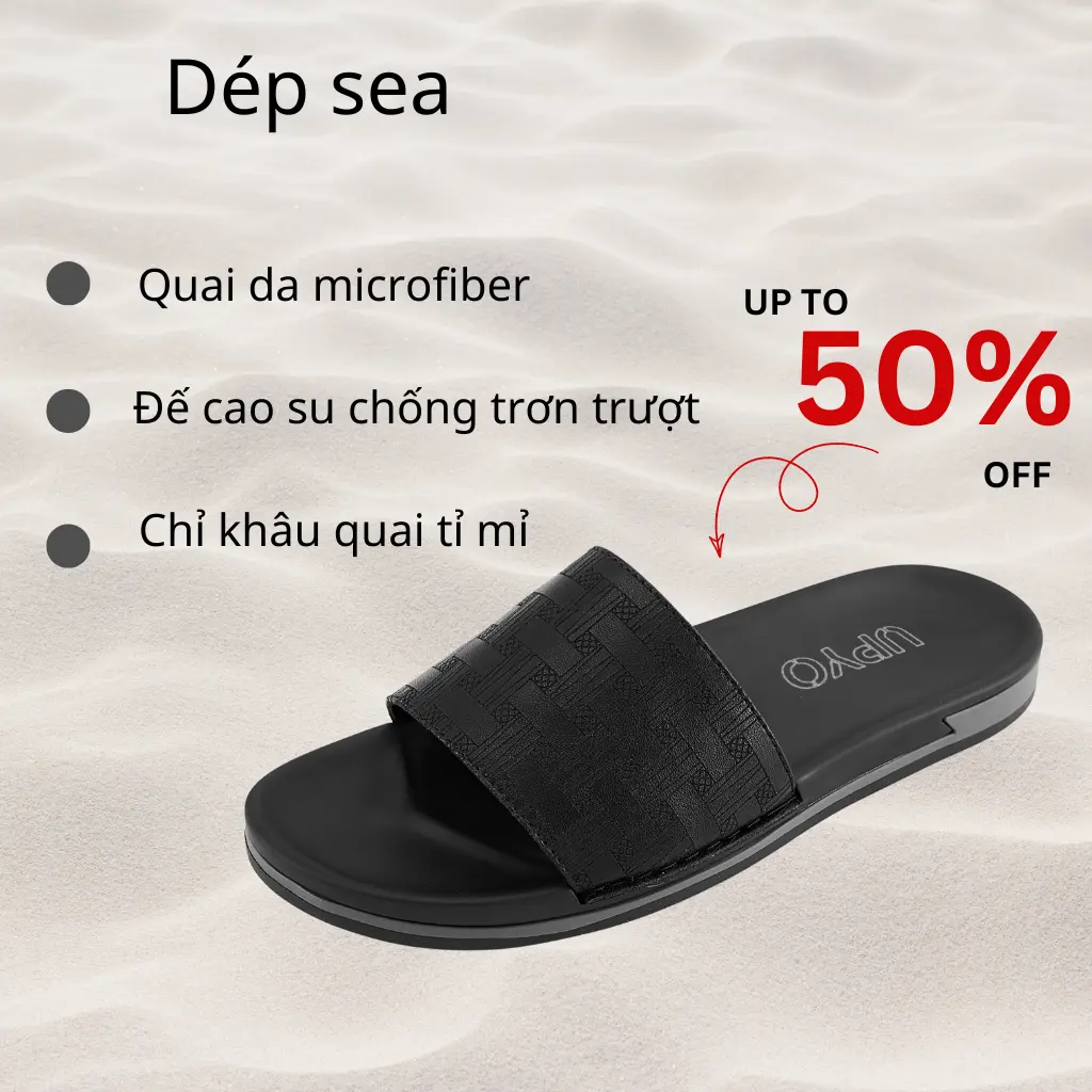 Dép Nam Đế Cao Su Tăng Chiều Cao Upyo Sea-UD11, Dép Da Nam Quai Ngang, Chống Trơn Trượt, Bảo Hành 12 Tháng (Sea-UD11) Slipper DéP Đế Bằng Hoa Đồng