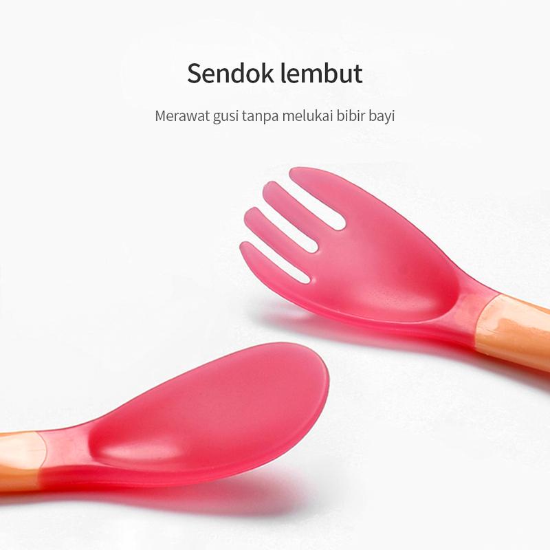Product Introduction of BAMBINO alat makan bayi mpasi Sendok temperature change color dan garpu makan bayi Merah 13
