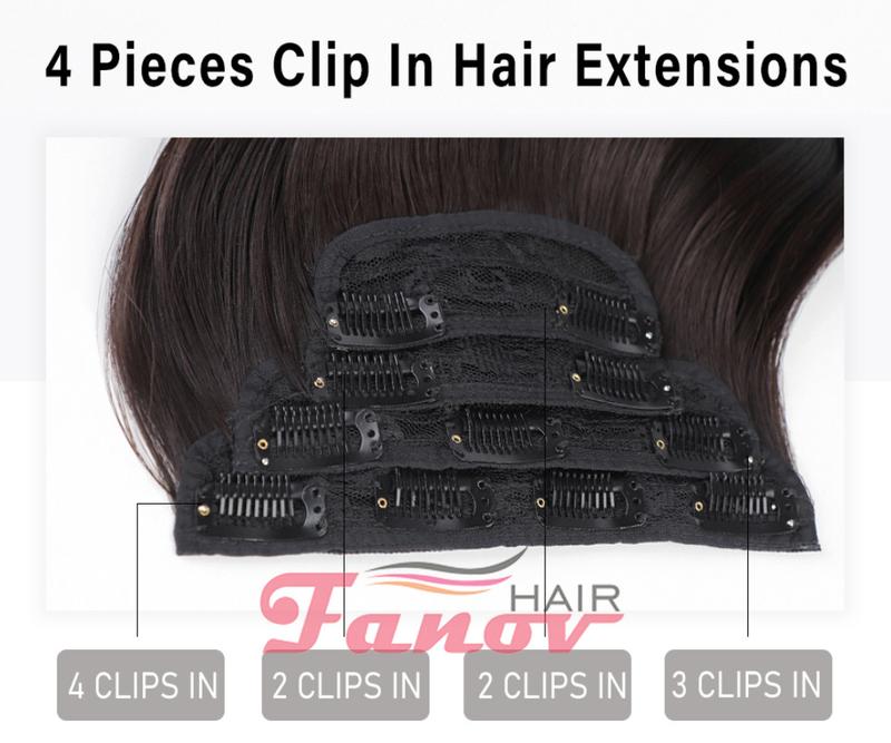 Product Introduction of Fanov-Human H connection, curly clip, 4 pcs/set, omber black and brown, for women and girls 16