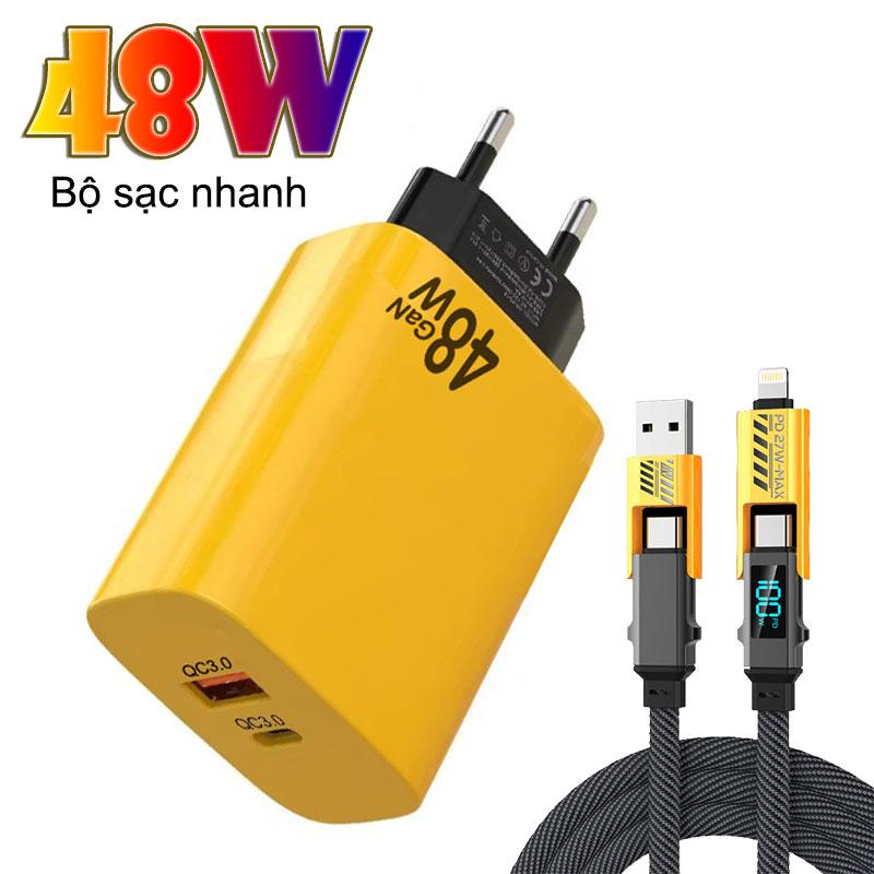 48W Bộ sạc nhanh For iPhone xiaomi Redmi vivo oppo 4in1 Digital display data cable USB Type C USB-C USB-IOS C-C C-L Dây sạc Phone charger plate Accessories 