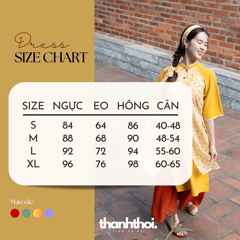 Set Áo dài cách tân nữ hoa nhí thiết kế 4 tà Nhật Quang,hoạ tiết hoa nhí dáng suông, áo dài vintage màu đỏ,vàng,xanh Women Dress 9