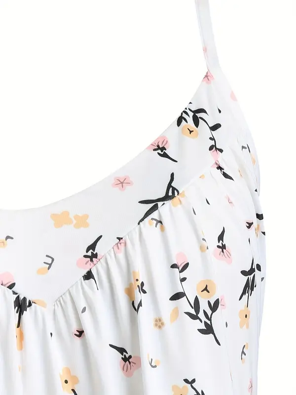 Plus Size Ditsy Floral Print Ruched Cami Nightdress, Casual Comfy Spaghetti Strap Nightgown for Women, Women's Sleepwear for All Seasons 2