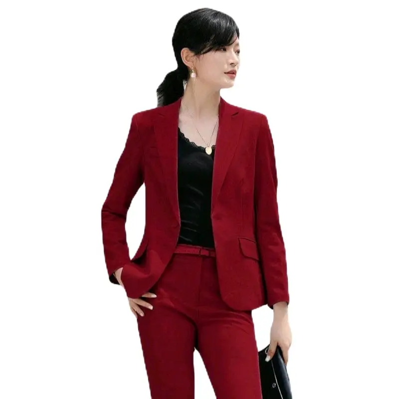 Jas Formal Wanita Keren Blazer Wanita Jas Wanita Slim-fitting Polos Musim panas Musim dingin Setelan Celana Kantor Kerja 4