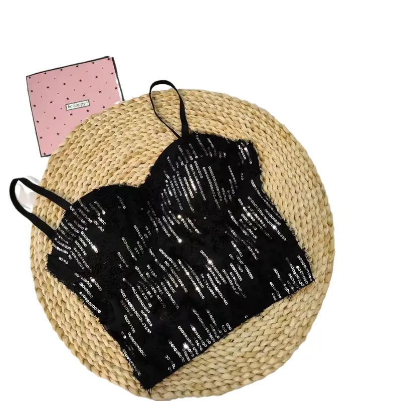 Áo Vest Đính Kim Tuyến, Cô Gái Nóng Bỏng Dễ Thương Và Gợi Cảm, Nữ, Phong Cách Mùa Thu Phổ Biến Năm 2024, Không Tay, Độc Đáo Và Sang Trọng, Áo Ống Phong Cách Phương Tây Sling 4