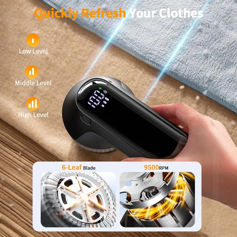 COLDSKY USB Rechargeable LED Display Lint Remover, Handheld Electric Lint Remover, Household Fabric Shaver for Clothes, Bedding, Couch, Carpet, Rug 4