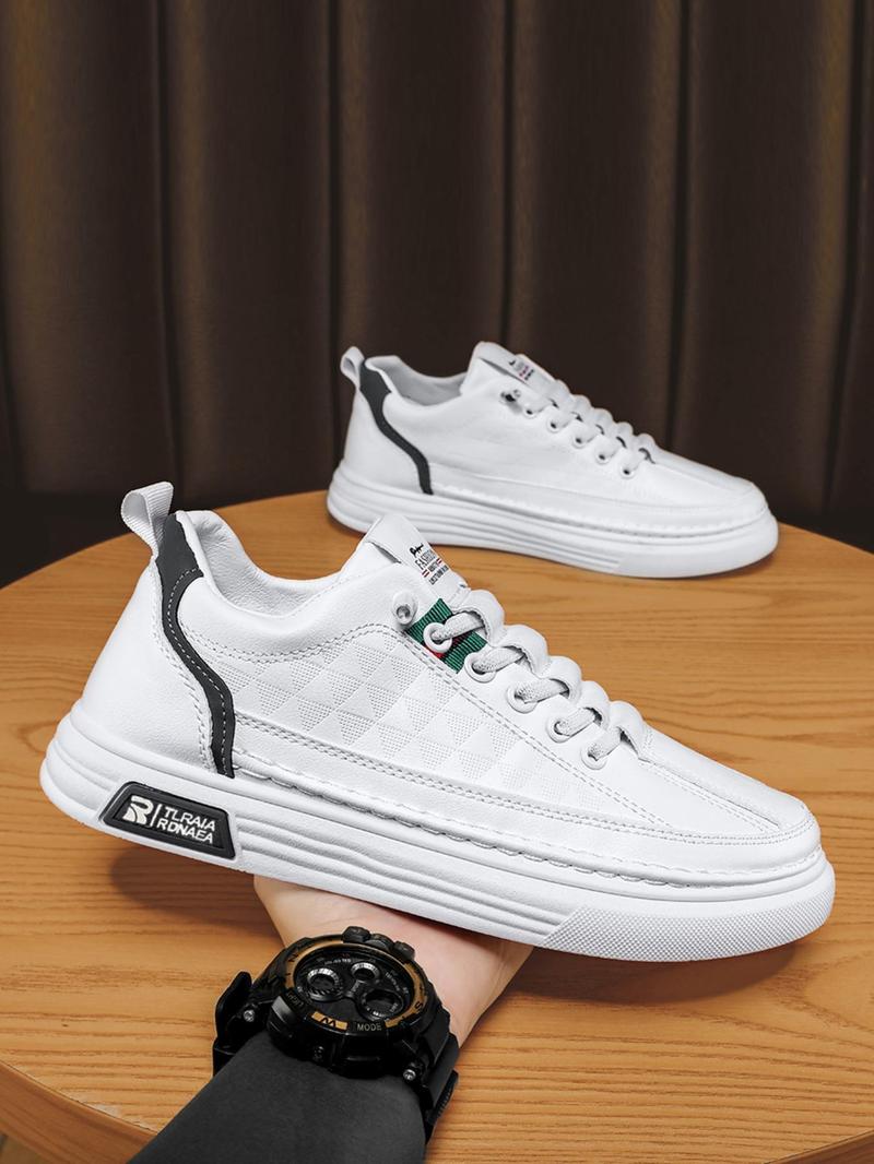 Product Introduction of Men's Casual Low Top Lace up Skate Sneakers As Gift, Fashionable PU Leather Comfortable Sports Shoes, Male Round Toe Shoes for Daily Used Closed Trainer 19