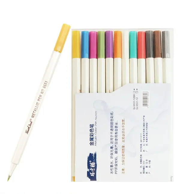 Bút Sơn, Ánh Ngọc Trai, 12 Màu, Bút Kim Loại, Bút Đánh Dấu, Nhiều Màu Sắc, Bút Đầu Mềm, Bút Cọ, Thích Hợp Cho Album Tự Làm Và Vẽ Mềm Ảnh 5
