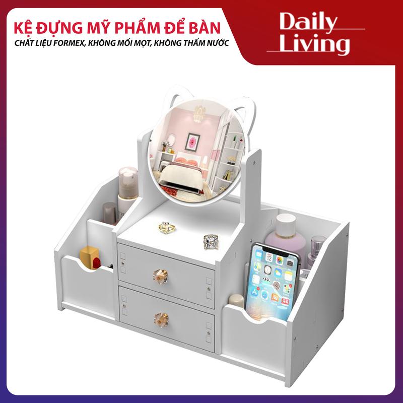 Kệ Đựng Mỹ Phâm Để Bàn Có Gương KMP-MEO Kệ Để Đồ Trang Điểm Tủ Đựng Mỹ Phẩm Mini Để Bàn Thiết Kế Lắp Ráp Tiện Lợi
