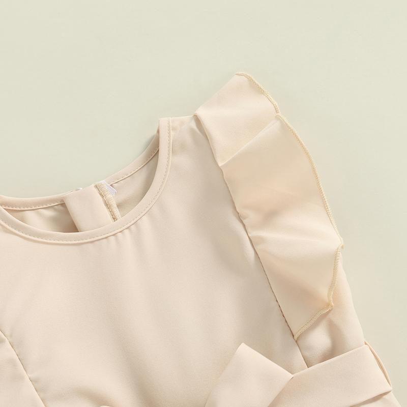 Product Introduction of Áo Jumpsuit Quần Hàng Ngày Cho Trẻ Em, Màu Trơn Cổ Tròn, Không Tay, Áo Liền Quần Flounced, Có Thắt Lưng, Thích Hợp Cho Mùa Hè, Độ Tuổi: 1-6 Tuổi, Màu Xanh Lá Cây / Be 46