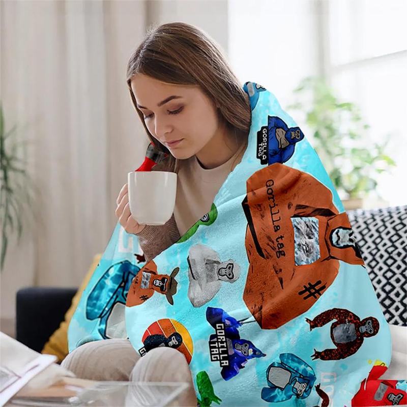 Product Introduction of Gorilla Game Tag Pattern Blanket, 1 Count Lightweight Flannel Blanket, Soft Sofa Bed Travel Camping Blanket, Cool Bedroom Bedroom Refresh Decor 7