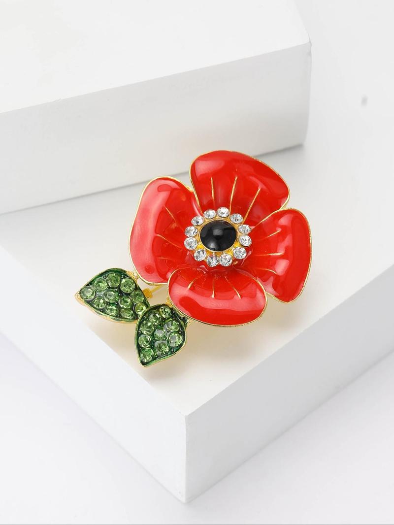 Product Introduction of Poppy Design Brooch, Fashionable Rhinestone Decorated Brooch for Women & Men, Enamel Pin Suitable Jewelry for Backpacks, Jeans, Scarves, Hats Decoration 7