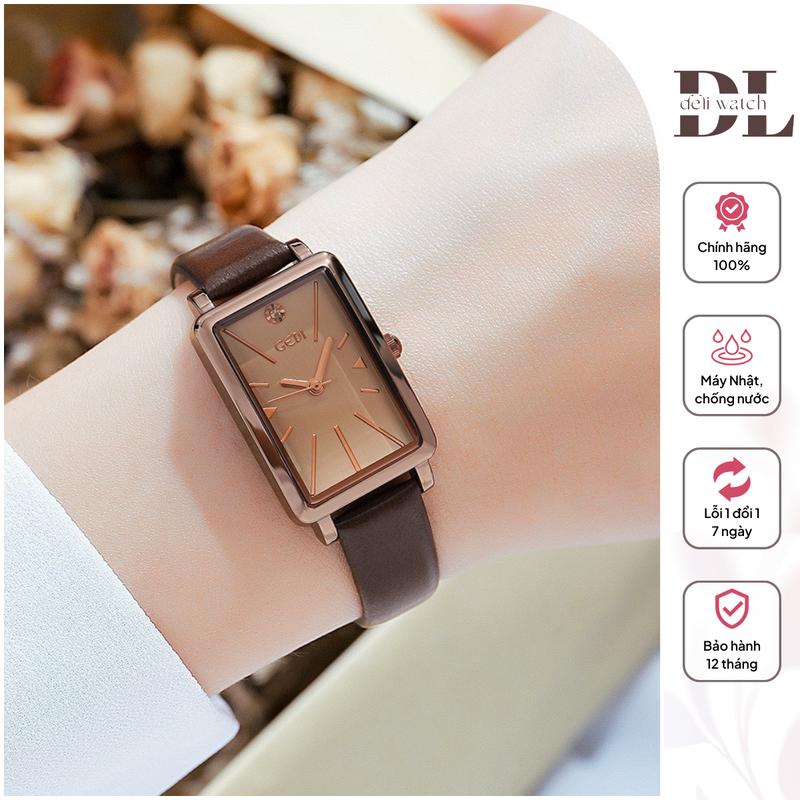 Tặng túi mù Đồng hồ Nữ Phong Cách Retro Mặt Chữ Nhật Cá Tính Dây Da mềm - Thanh Tú Tinh Tế 3807 Women Watch