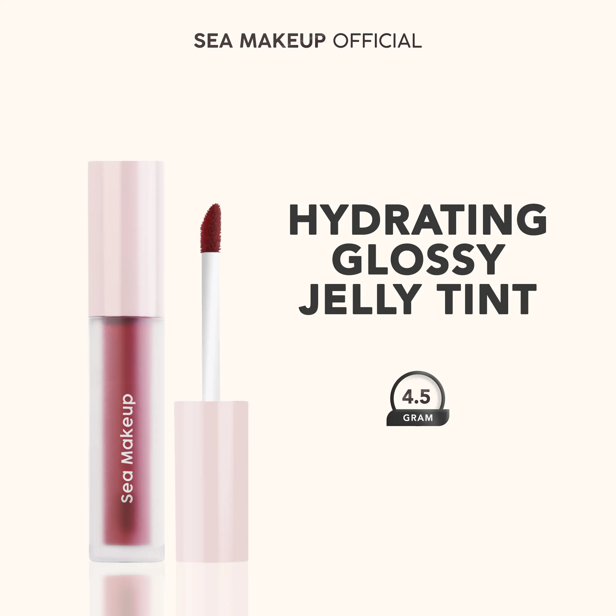 Sea Makeup Slick Cover Jelly Tint  finishing glossy hydrating dan meninggalkan warna yang indah di bibir with Peptide Complex, Hyaluronic Acid, Honey Extract