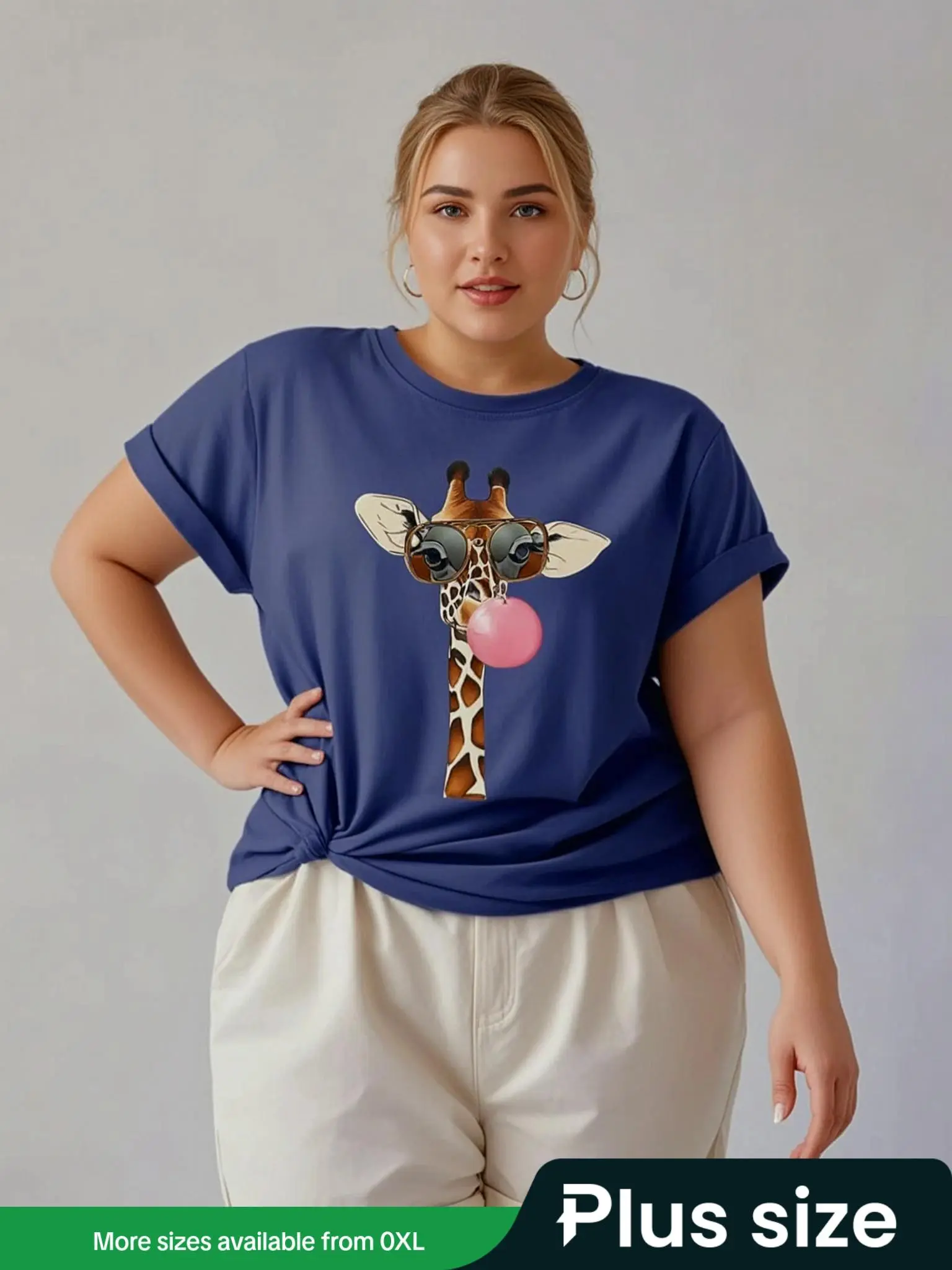 【Plus Size】Giraffe Print Round Neck Tee, Fashion Casual Crew Neck T-Shirt for Daily Holiday Vacation Outdoor Wear, Women Plus Clothing for Summer