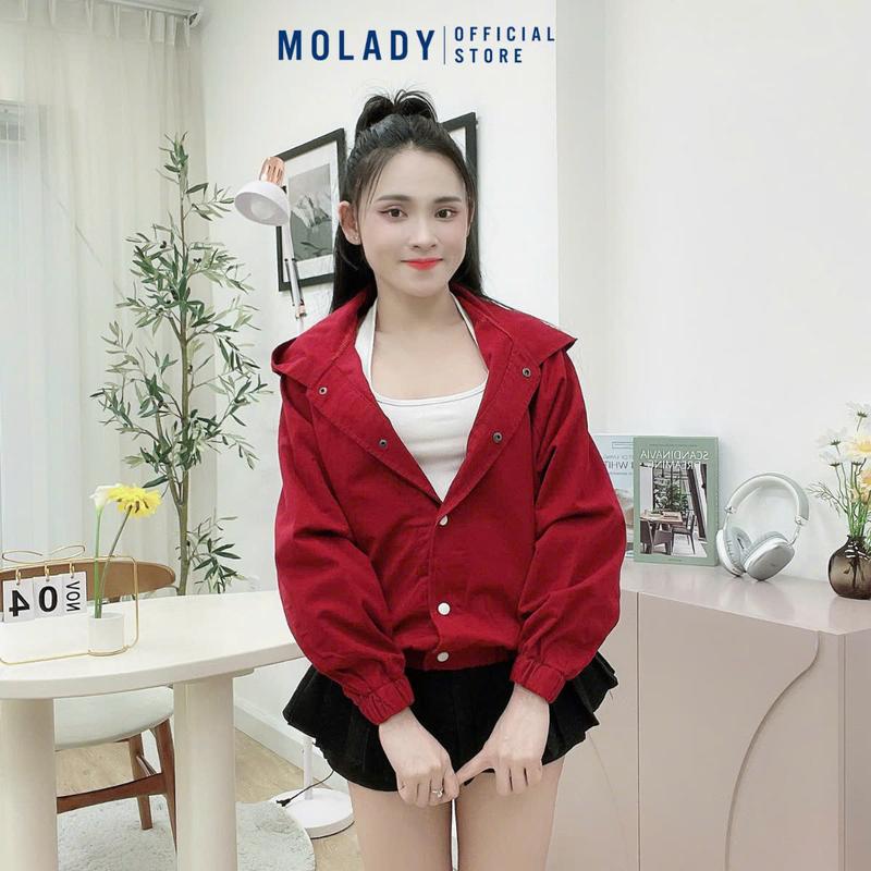 Áo Khoác Kaki Nữ MOLADY K233 Có Nón Thiết Kế Trơn Túi Xéo Thời Trang Top Jacket 3