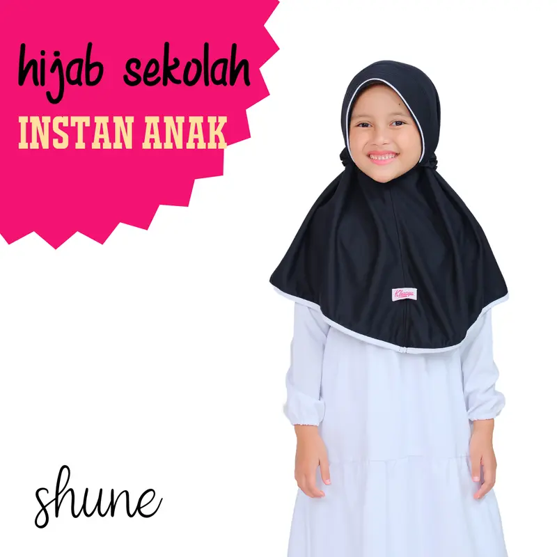 Hijab sekolah instan anak bermotif dengan tali kerut 4