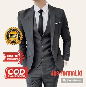 Stelan Jas Formal Pria 3in1 - Stelan (Jas Celana Rompi) Slimfit Hitam Blazer