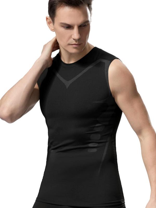 Men's Graphic Round Neck Sleeveless Shapewear Top, High Stretch Breathable Shaper Tank Top, Men Shapewear Top for Outdoor Daily Workout, Activewear 5