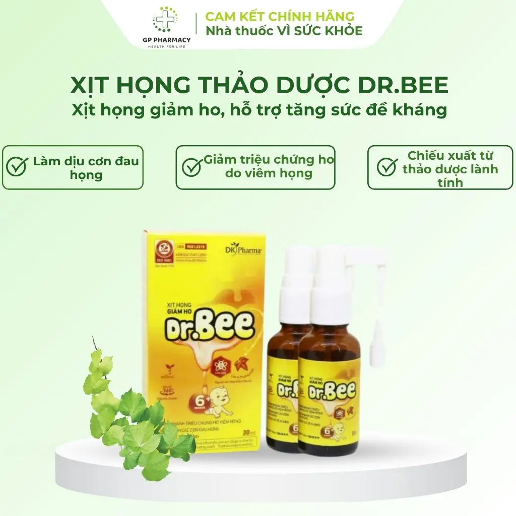 Xịt họng giảm ho chiết xuất thảo dược Dr.Bee cho bé từ 6 tháng, chai 30ml