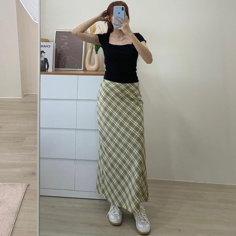 Chân váy dáng dài hoạ tiết sọc caro thời trang Ảnh thật Choco Nữ