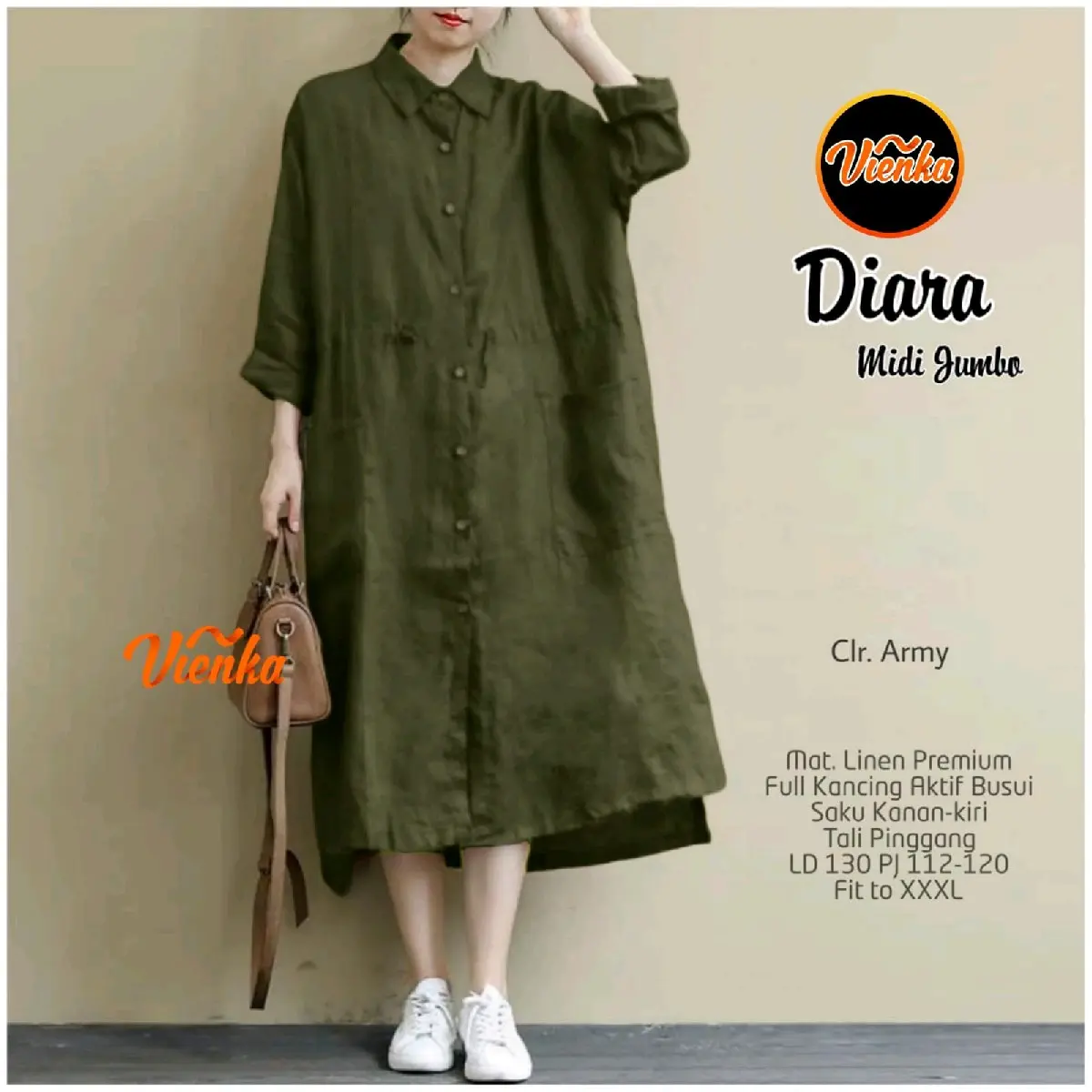 DIARA MIDI DRESS KATUN LINEN JUMBO LD 130 XXXL