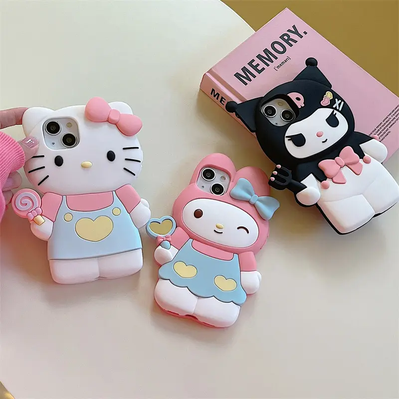 Ốp Điện Thoại Dễ Thương, Thiết Kế Kuromi 3D Kawaii, Hello Kitty, Mymelody, Tương Thích Với iPhone 14 13 12 11 15 Pro Max XR XS MAX X, Ốp Lưng Silicon 1