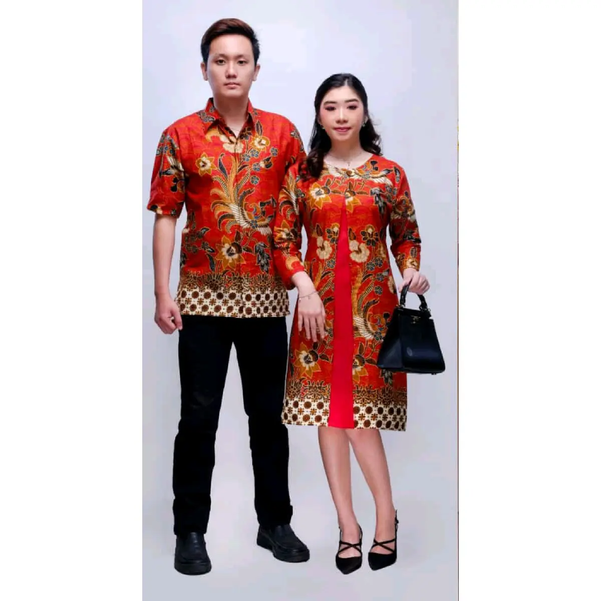 COD Baju Couple Dress Tunik Kemeja Batik Giani Merah