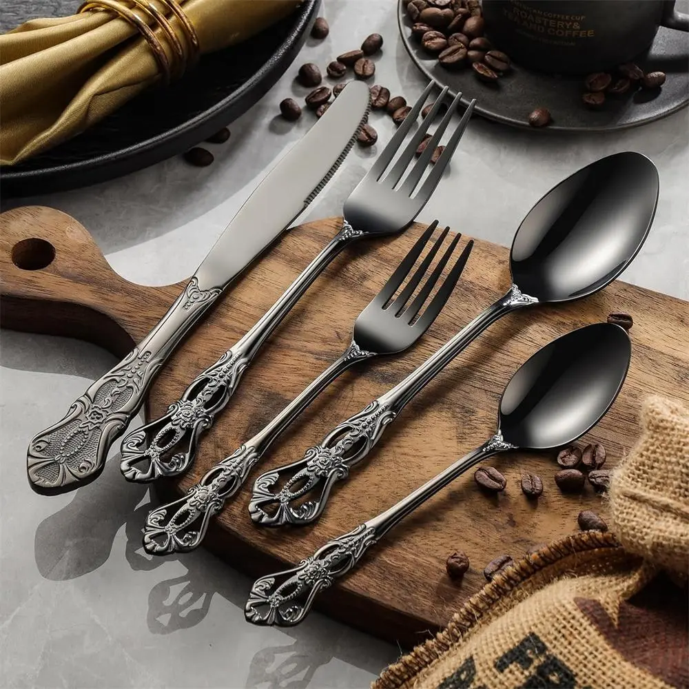 Stainless Steel Dinnerware Set, 30pcs/set Including Knife & Fork & Spoon, Elegant Tableware Set for Home Dining Room Party Wedding, Kitchenware