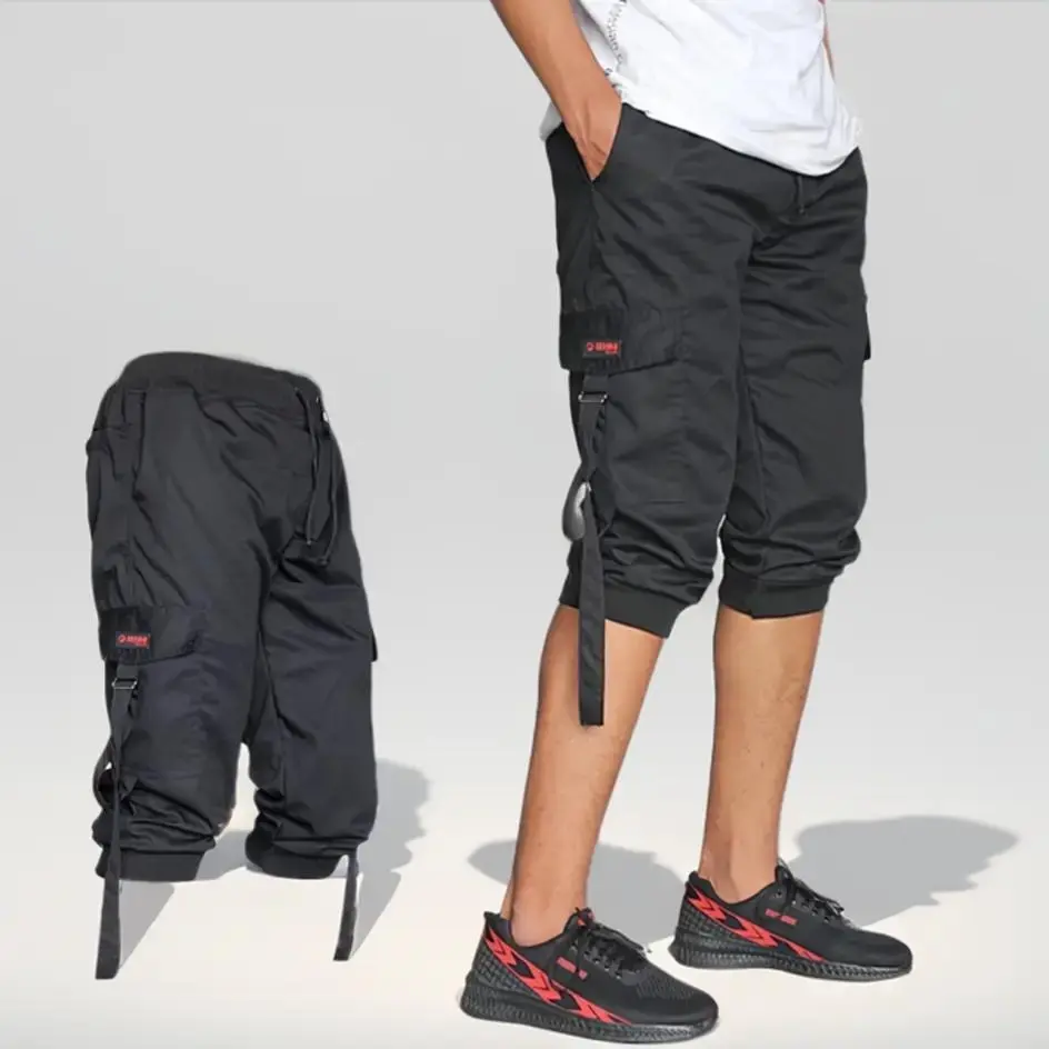Celana Shorts Cargo Pria Casual Pendek 3/4 RHN MY STYLE Pinggang Rib Full Karet Nyaman Kain Katun Hitam Unions Tebal buat Santai Panjang dibawah lutut cocok untuk Surfing varian Putih Abu Army Twill Chino