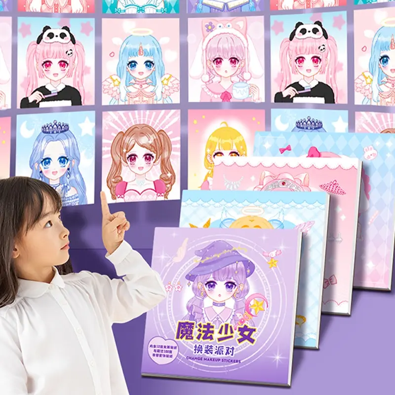 Set pelekat solek kanak-kanak perempuan, 16 helai, kartun Barbie, Dressup, buku pelekat hiasan, DIY DIY